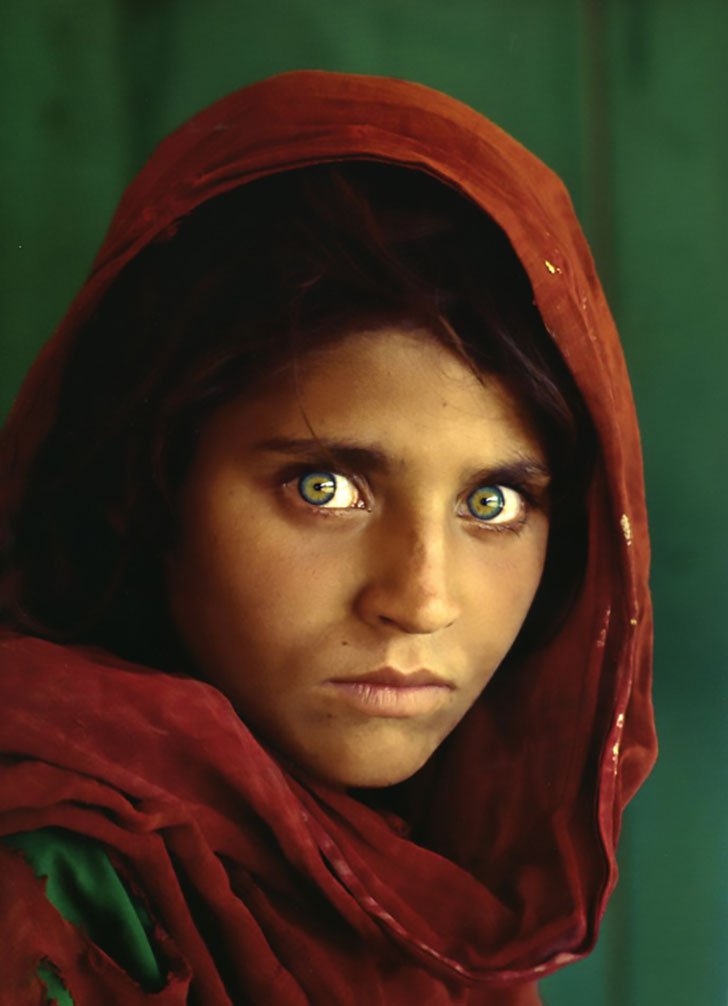 “Afghan Girl” on the cover of National Geographic - 1984, captured by a photographer in a refugee camp along the Pakistan/Afghan border