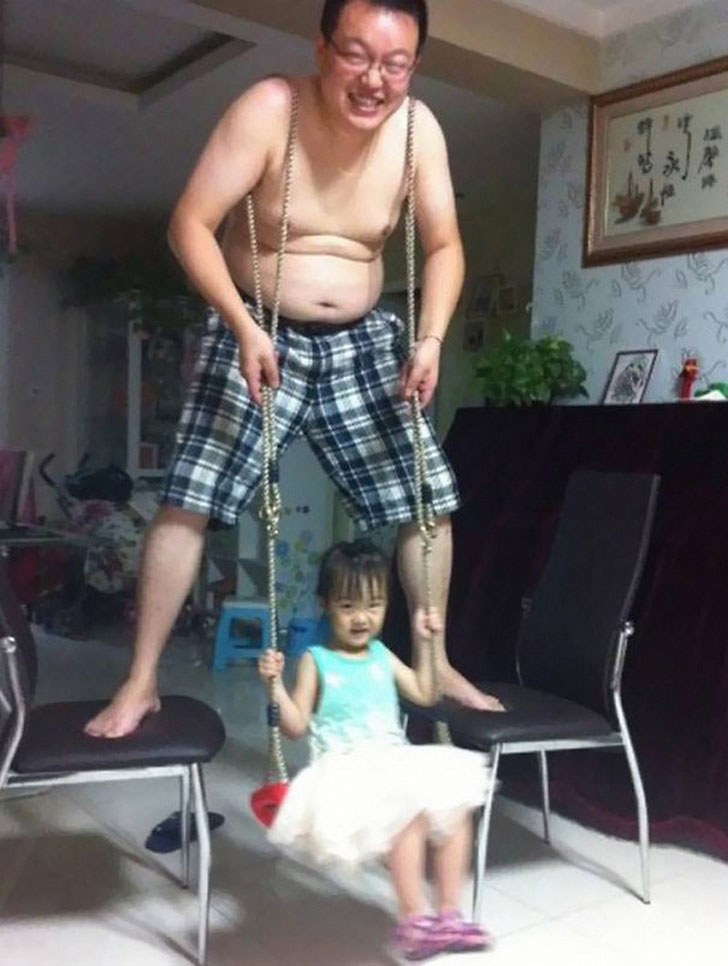 The little daughter wanted a swing, so he became one