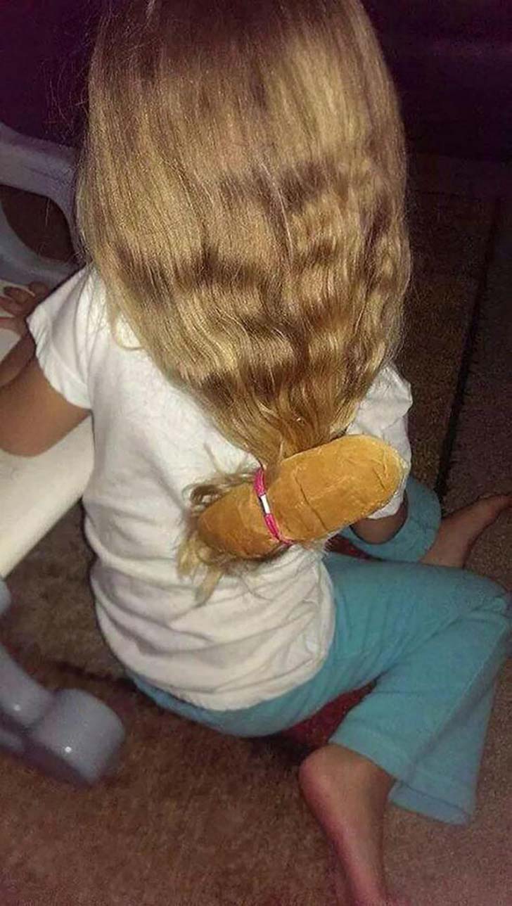 Dad, can you put my hair in a bun?