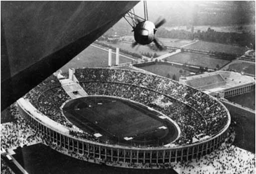 The Hindenburg Flies Over the 1936 Olympic Games