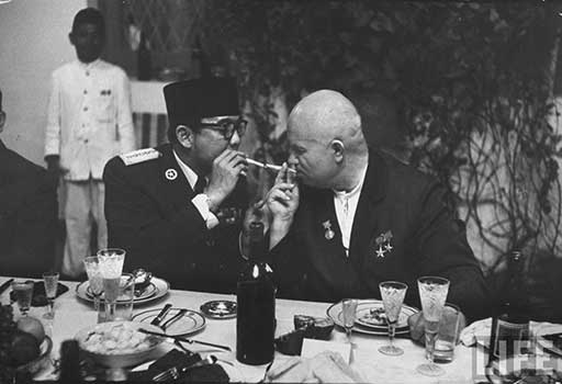 Nikita Khrushchev & Indonesian President Sukarno Share a Cigarette (1960)